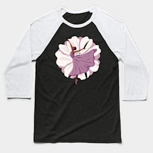 Ballerina in a lilac dress dancing on a flower background, tiptoe pose, ballet performe Baseball T-Shirt